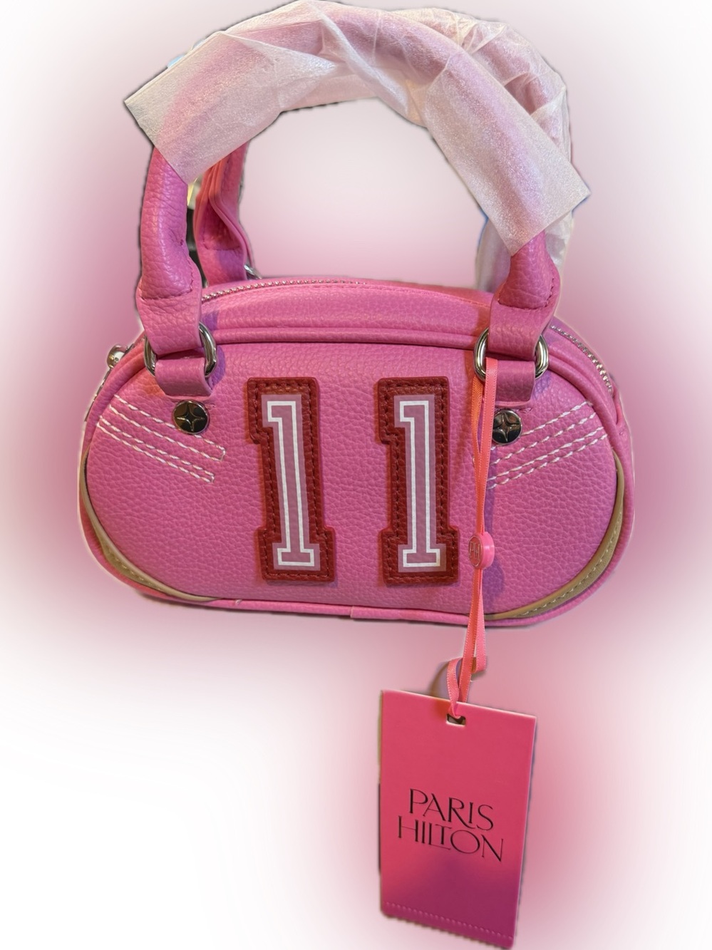 Paris Hilton Pink Mini Handbag with Number 11 patch